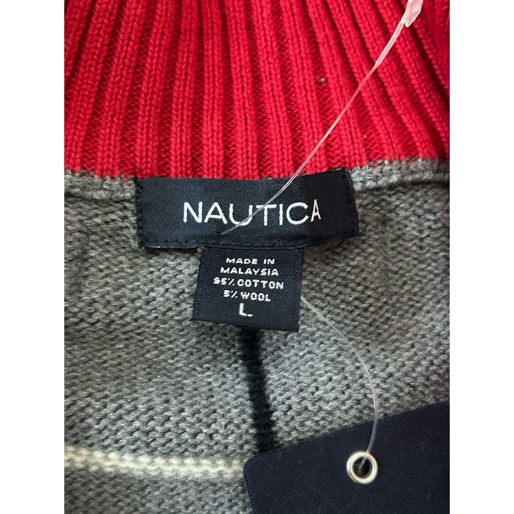 Nautica NWT 1/4 Zip Sweater Gray Windowpane Plaid SZ L Mens - Picture 4 of 5